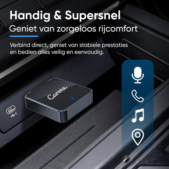 CarMe Mini 2-in-1 CarPlay Dongle V2 - Draadloos CarPlay & Android Auto - USB-A & USB-C - Android Auto Dongle - Zwart