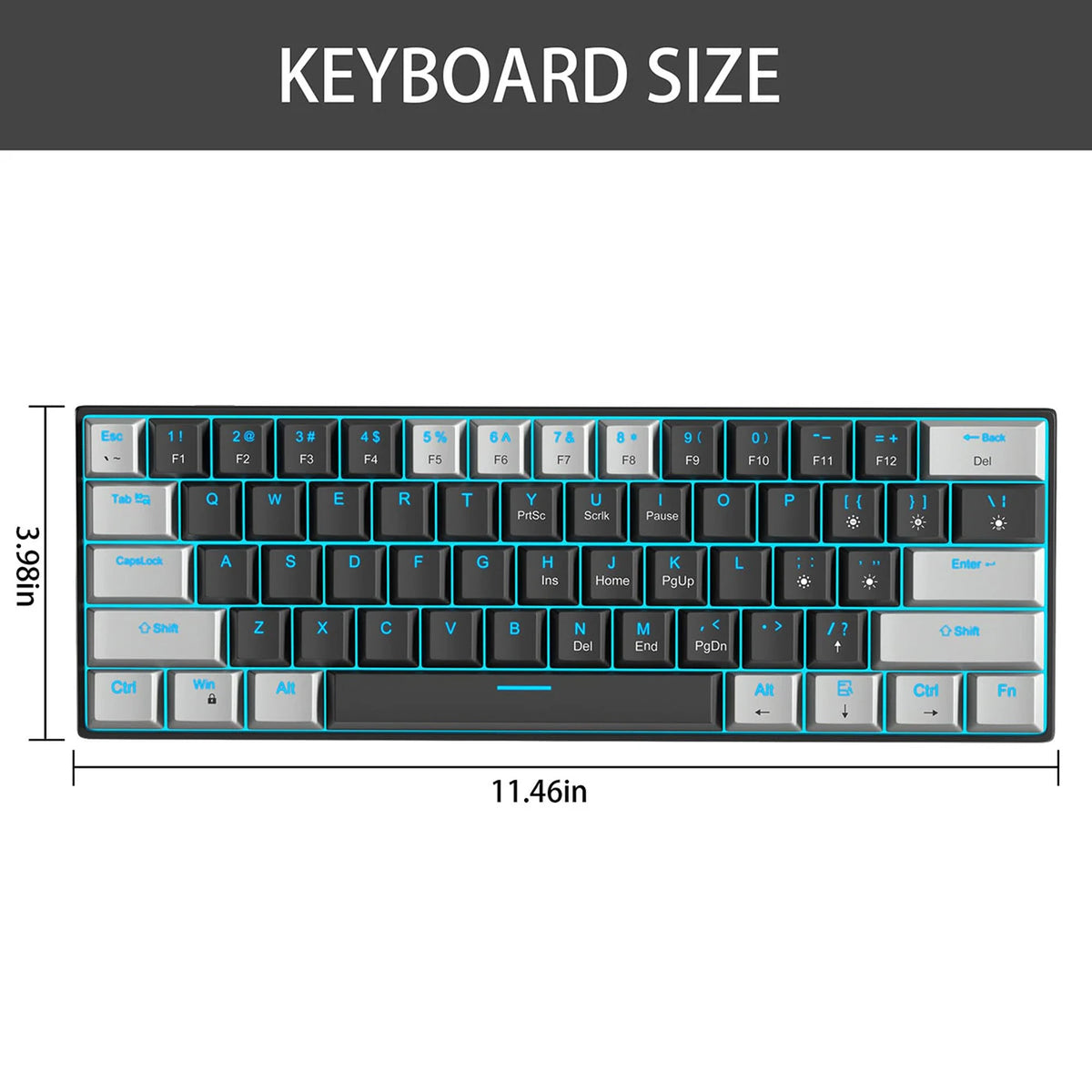 MageGee STAR 61 Mechanisch Gamingtoetsenbord - 60% - 61 Toetsen - Blauwe LED-verlichting - Rode Switches - USB-C - Grijs/Zwart/Rood