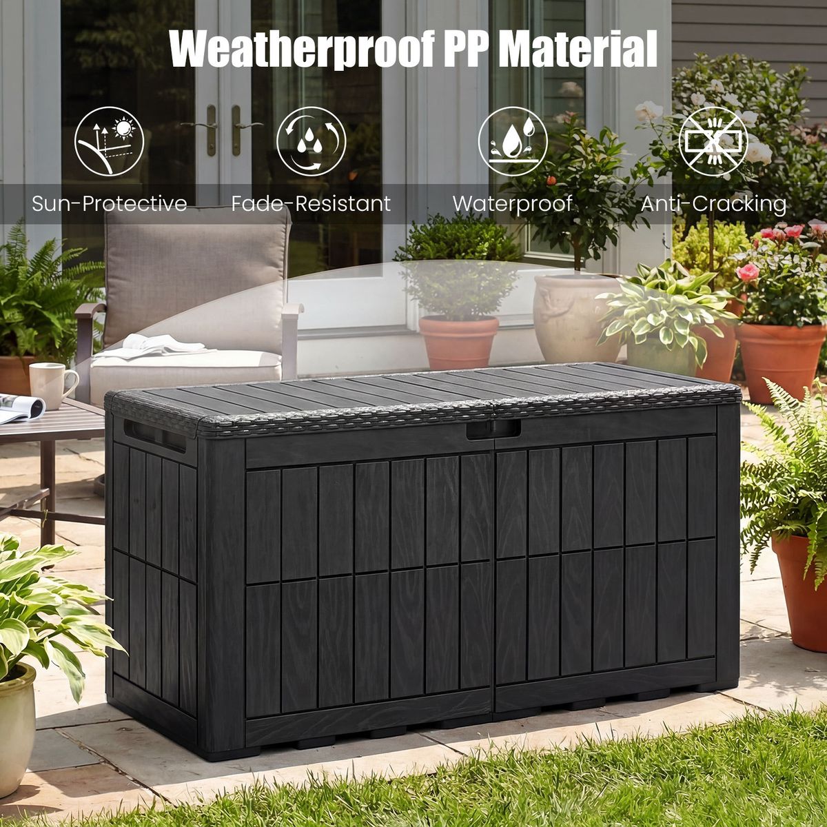 Coast Tuin opbergbox - 380L inhoud - 2-in-1 bank en kussenbox - zwart