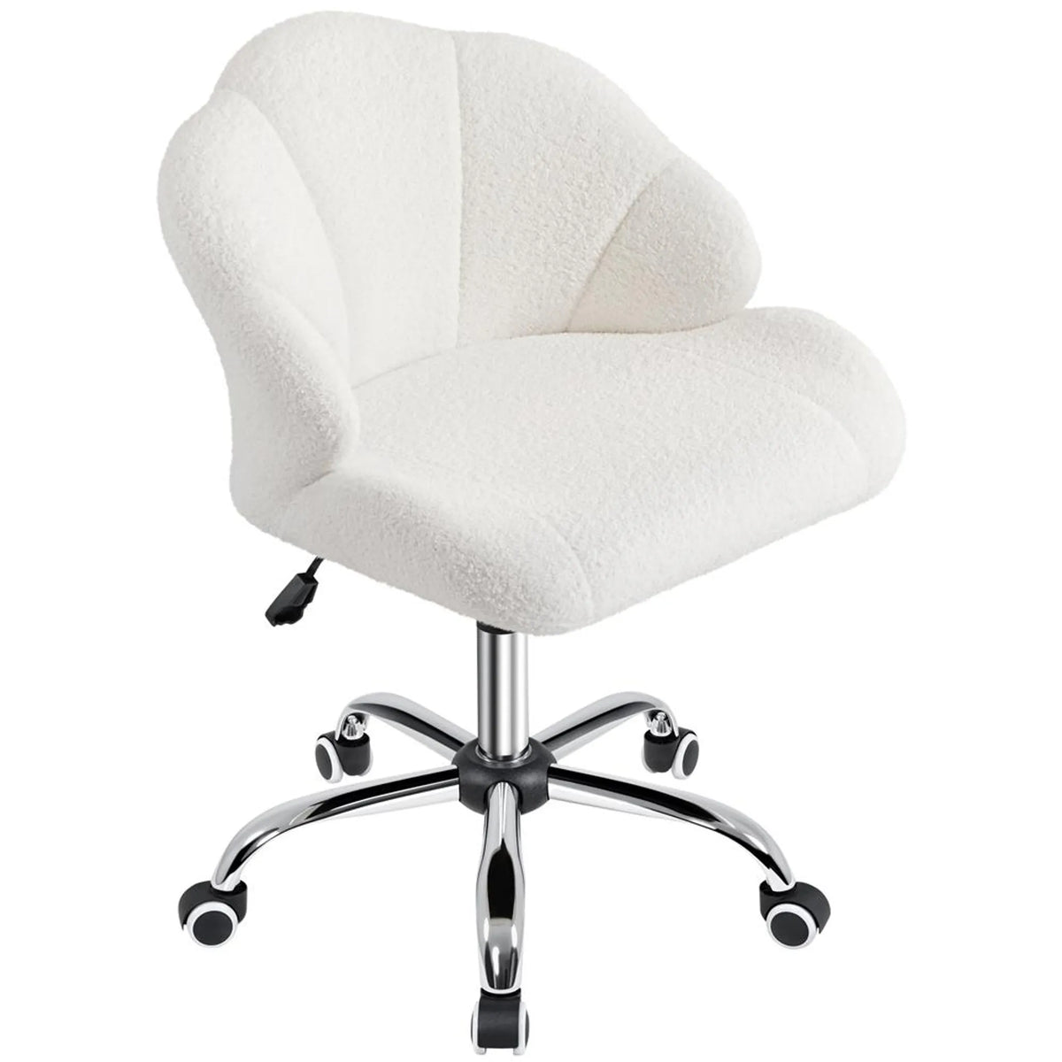 Yaheetech Elegante Draaistoel met Schelpdesign 76,5-86 cm – Schneeweiß – Polyester en Metaal