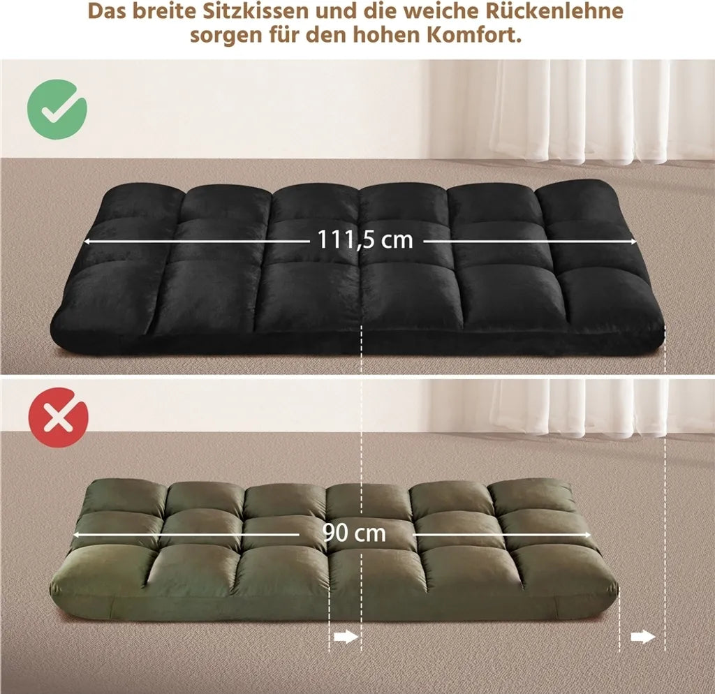 Yaheetech Floor Chair 111,5 x 53 x 57 cm Zwart 14-Positie Verstelbare Rugleuning Gaming Relaxstoel