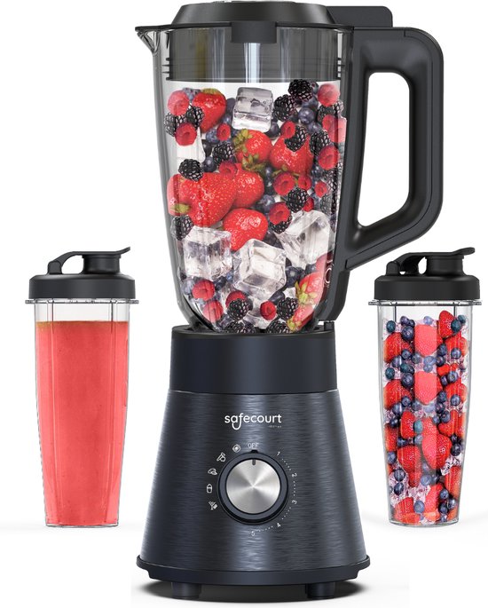 Safecourt Kitchen Power blender - 5 automatische programma's - Smoothie maker - 1000 Watt - Zwart