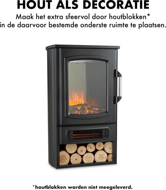 MOA Elektrische Haard EFS183 – Sfeerhaard & Heater – 2000W – Realistische Vlammen – Plek Voor Decoratiehout – Zwart