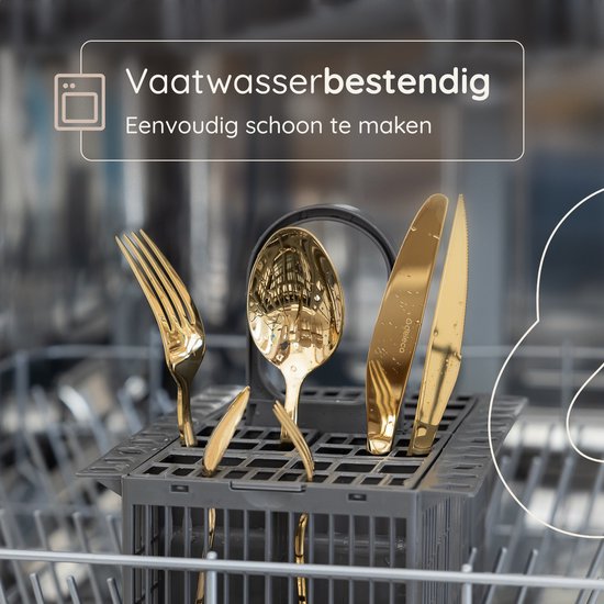 Deleca 6 Persoons Luxe RVS Bestekset Amor (36-delig) - Lepels, Messen, Vorken, Steakmessen & Gebaksvorkjes - Vaatwasserbestendig - Goud Design Bestek - 18/0 Edelstaal