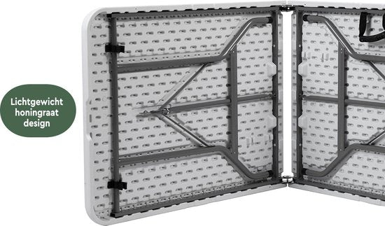 BRASQ Inklapbare Vouwtafel Wit - 180x70x74cm- Campingtafel - Klaptafel - Weerbestendig - Tafel met draaghandvat