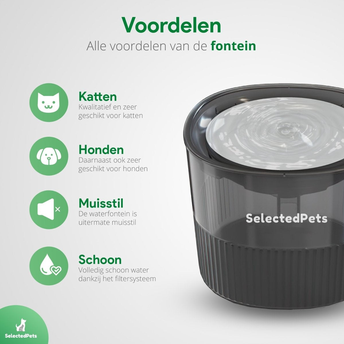 Drinkfontein kat en hond - Zwart - 1.8L - Met filter