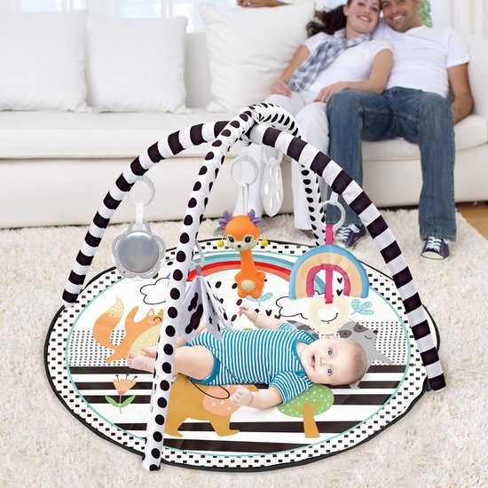 FUEGOBIRD - Baby Play Mat - Cute Baby Animals - Deluxe Gym - Colorful Interactive and Grasping Toy - Great Sounds - Developmental Play for Babies 2 Months+
