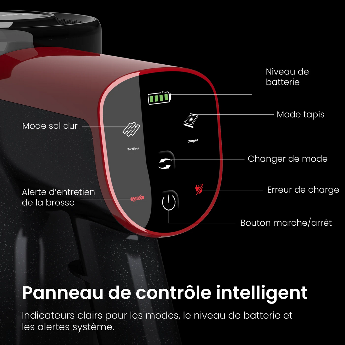 MonsgaClean M100 Draadloze Stofzuiger - Rood - 55.000 Pa - 45 min - 1,8 L - Touchscreen - Anti-klit - Groene LED