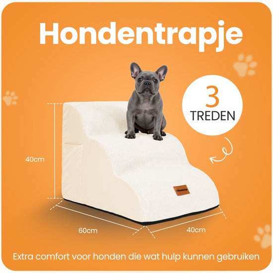 Pawesome - Hondentrapje voor honden - Hondentrap - Honden opstapje - 3 treden - 40 x 60 x 40 - extra stevig en comfortabel - 30D materiaal - Beige