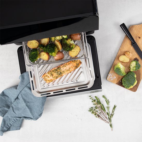 Stoomoven Princess – Stoomkoker – Vrijstaande heteluchtoven - 2-in-1 Stoomoven en Airfryer - 2450W - 12 Bakprogramma's - Stoomfunctie –2450W – 10 Liter - 182085 - Zwart