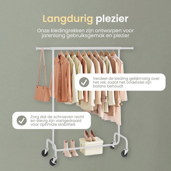 O'DADDY® Kledingrek - Kledingrek op Wieltjes - Kledingrek metaal - Kleding rek - Kledingrekken - Garderoberek - Kledingstang - Kledingrek goud - Uitschuifbare Kledingstang - Verstelbare Hangstang - Stabiel tot 130 kg - Goud