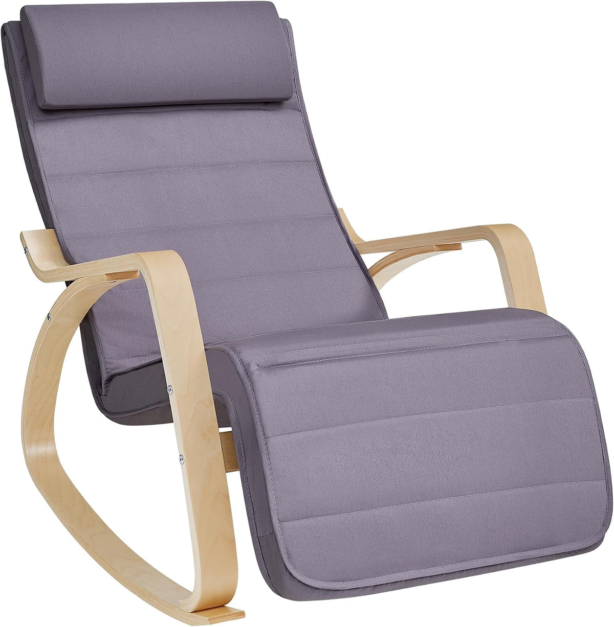 Songmics Schommelstoel - Berkenhout - 5-voudig Verstelbare Voetensteun - 121,5 x 67 x 84 cm - Grijs/Beige