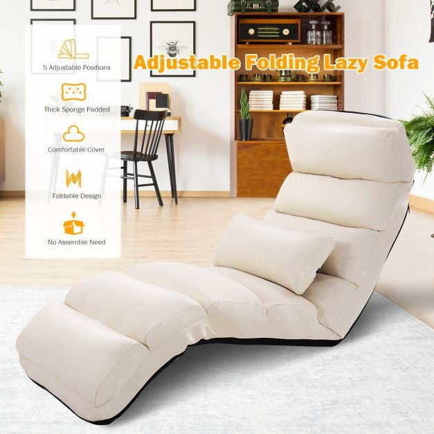 Coast vloerstoel 5-weg verstelbare suede kussenstoel 175 x 55 x 20 cm beige