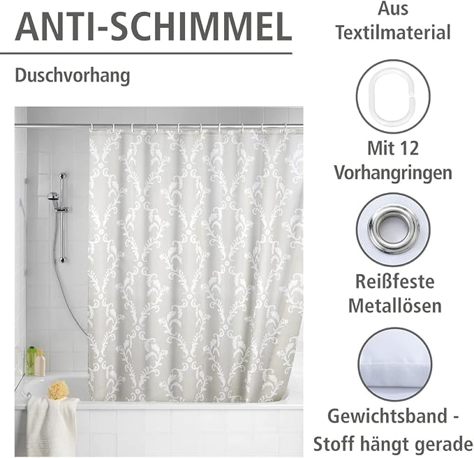Wenko Baroque Douchegordijn Blauw - 180 x 200 cm - Anti-Schimmel