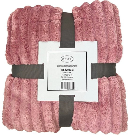 Ceruzo Fleece Deken 150x200 cm – Oud Roze – Plaid - Zacht - Woondeken