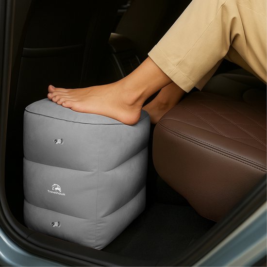 Travelhawk Opblaasbaar Vliegtuigbedje - Reiskussen - Voetkussen - Vliegtuig Bedje - Voetsteun - Voor Baby en Kinderen - 3 Standen - Auto/Trein/Bus - PVC - Grijs