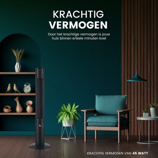 AirKing Torenventilator 117cm - Kolomventilator met Afstandsbediening - Timer - 3 Snelheidsstanden - Oscillatie & Dimbaar LED Scherm - Energiezuinig - Koelventilator voor Kamer - Zwart