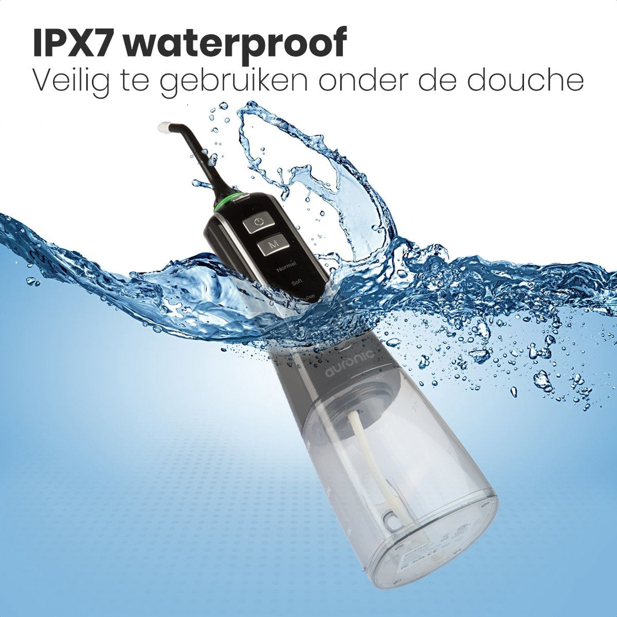 Auronic Waterflosser - Elektrisch - Monddouche - 3 Standen - 4 Opzetstukjes - 300 ml - Zwart