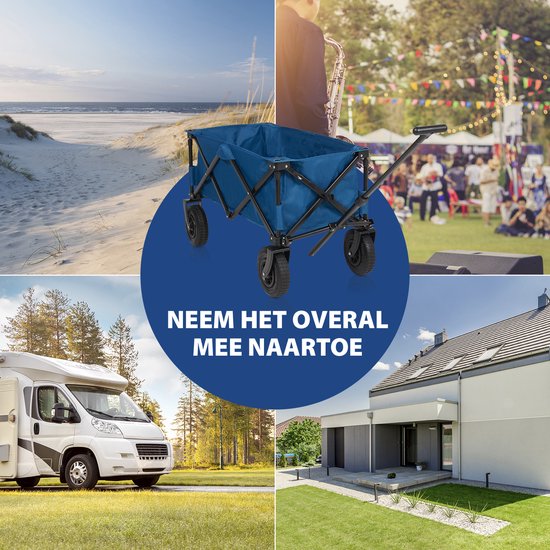 Bolderkar opvouwbaar - Bolderwagen met Luchtbanden - 43x21x80cm - Belastbaar tot 70 kg - Extra Stevig Harmonicaframe - Inclusief Bodemplaat en Opbergtas - Trekwagen, Transportkar en Strandkar voor Camping, Tuin, Festival, dagje uit - HC-0414 - Blauw
