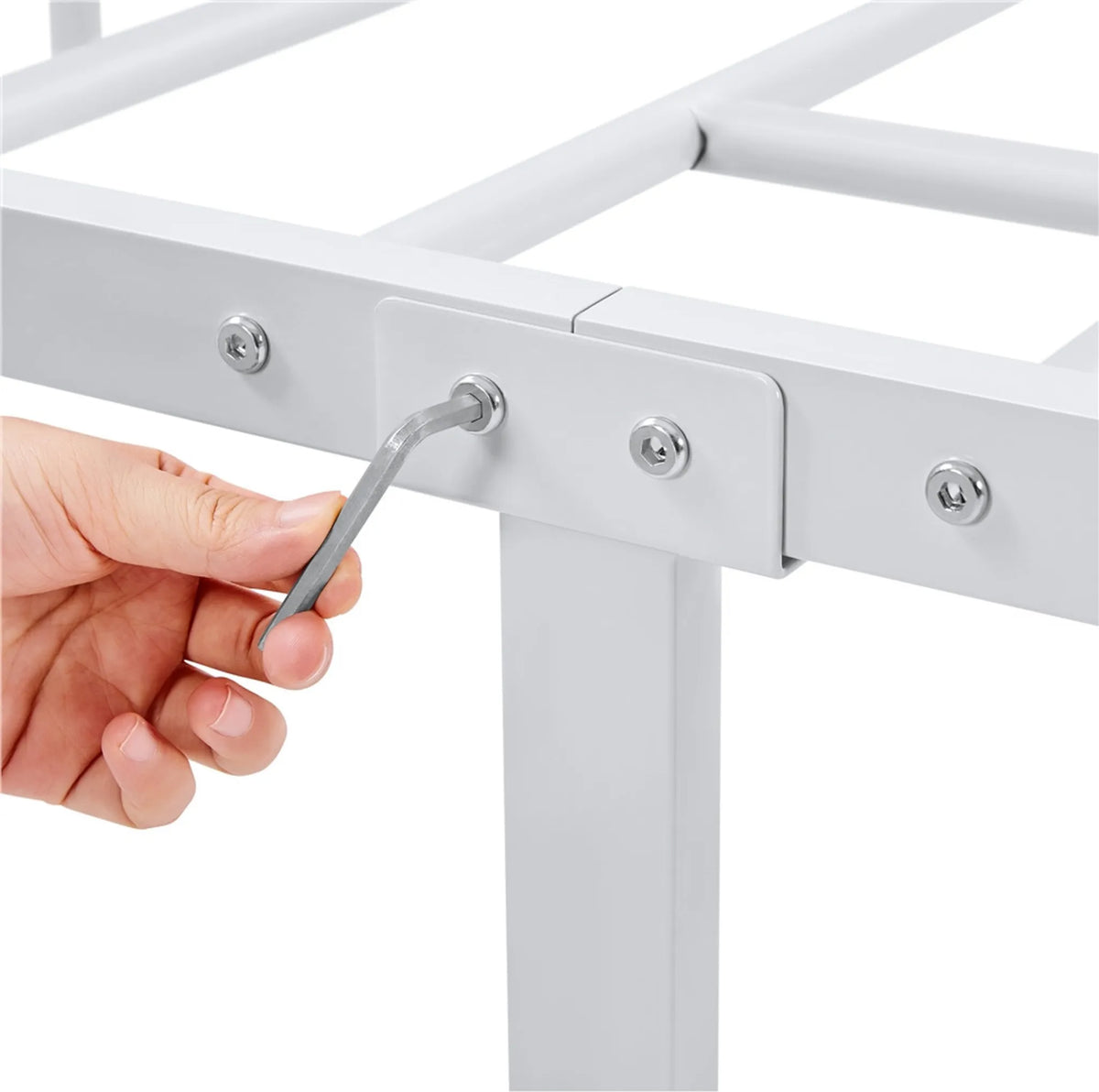 Yaheetech Metalen Bedframe 90 x 190 cm - 196,5 x 96 x 88,5 cm - Wit - 32 cm Hoog - Met Hoofdbord