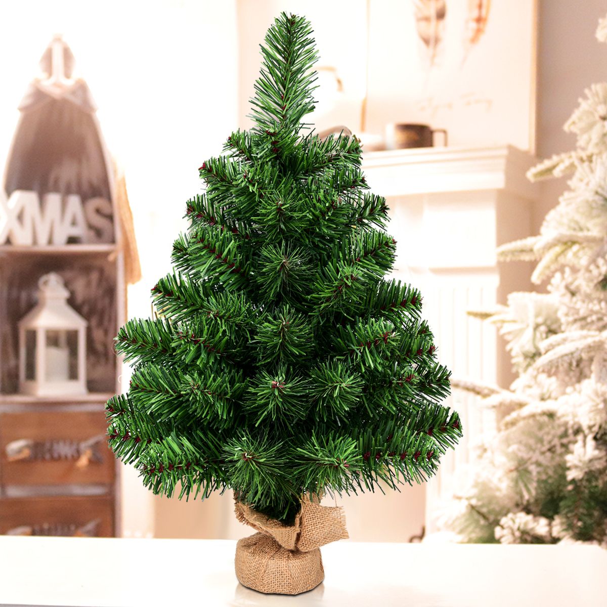 coast kunstkerstboom dennentak pvc - 60 cm - groen - cementvoet - volle levensechte takken