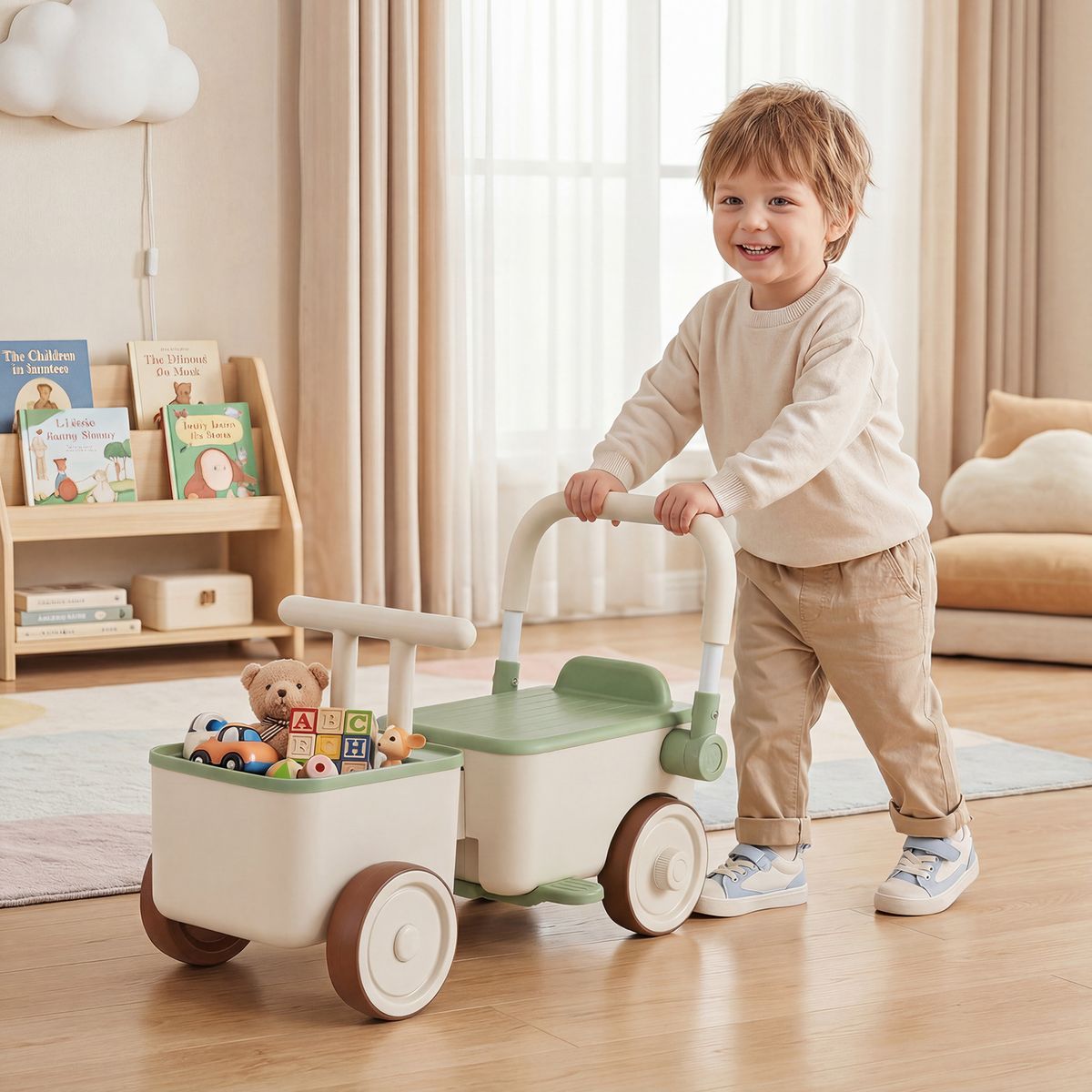 Coast 3-in-1 loopwagen voor kinderen - met opbergruimte - duw- en trekfunctie - groen