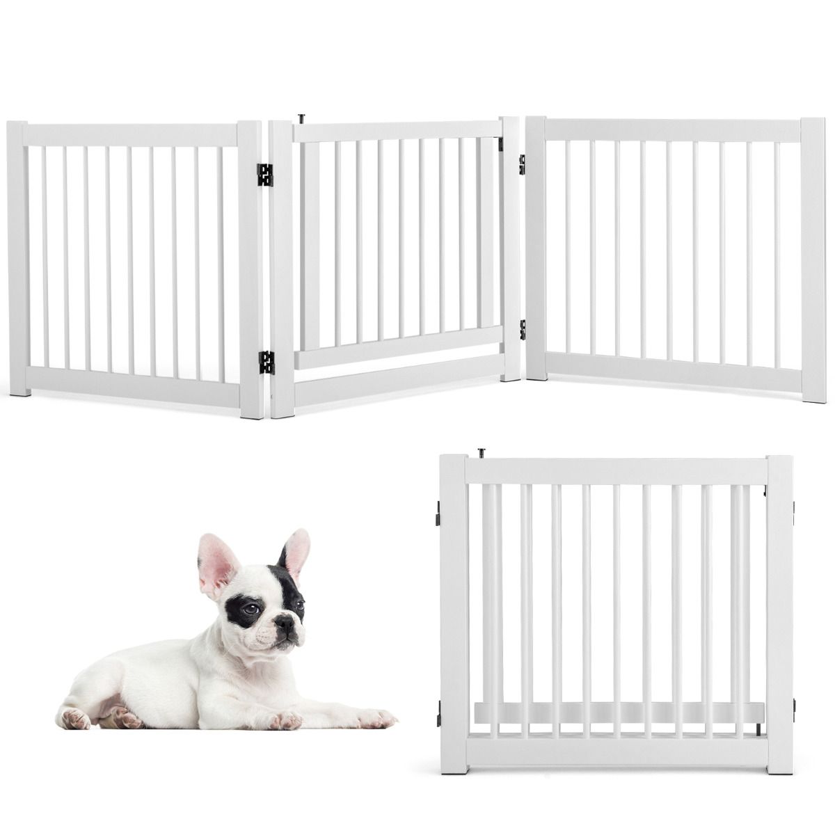 Coast Opvouwbaar Hondenhek - 3-delig - Dennenhout - Wit - 61 cm hoog