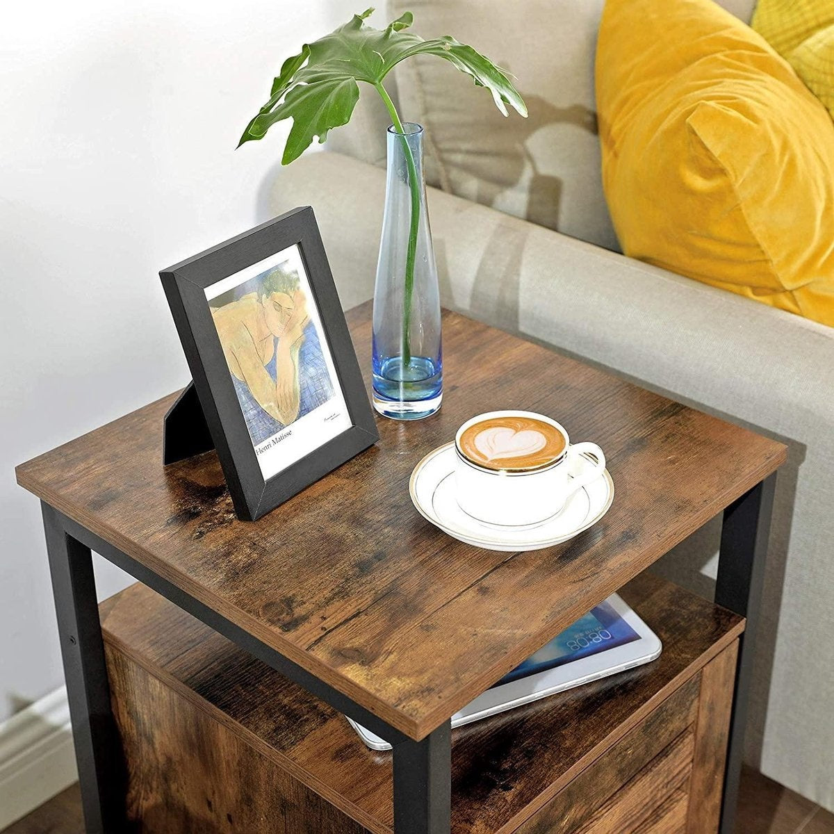 O'DADDY® Nachtkastjes industrieel - bijzettafel - nachtkastje met deur en planken - 40 x 40 x 60 cm - bruin