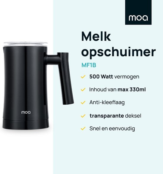MOA Melkopschuimer Elektrisch - Voor Cappucino en Latte - 3-in-1 - Zwart - BPA-vrij - MF1B