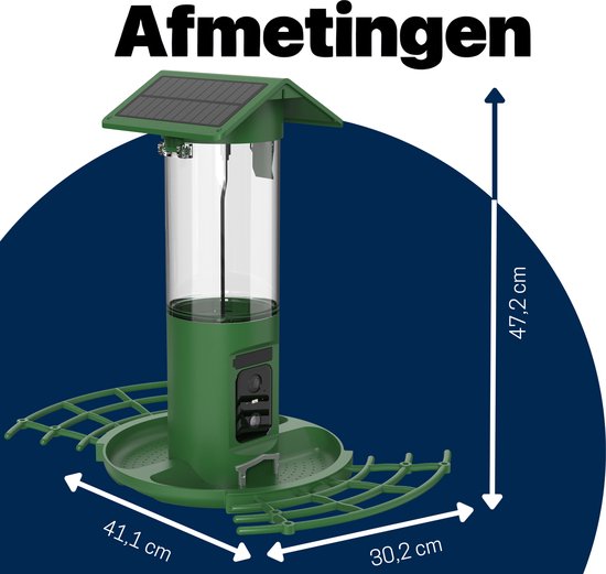 BOME Vogelvoederhuisje - Dubbele 2K HD Camera - Voedersilo - AI Vogelherkenning - Met Zonnepanelen