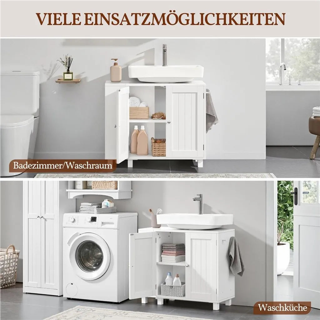 Yaheetech Wastafelonderkast 75 x 30 x 62 cm – Wit – Met 4 Vakken, Open Planken en Handdoekhouder