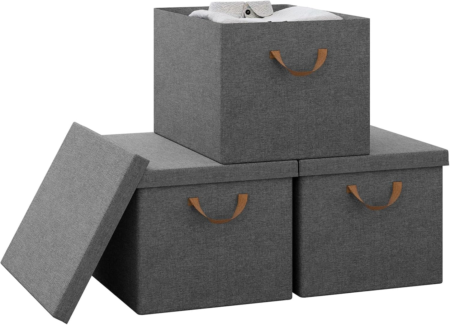 WOLTU Opbergdoos met Deksel 3 Stuks Opvouwbaar Grijs 48x36x30cm ABB04gbn-3