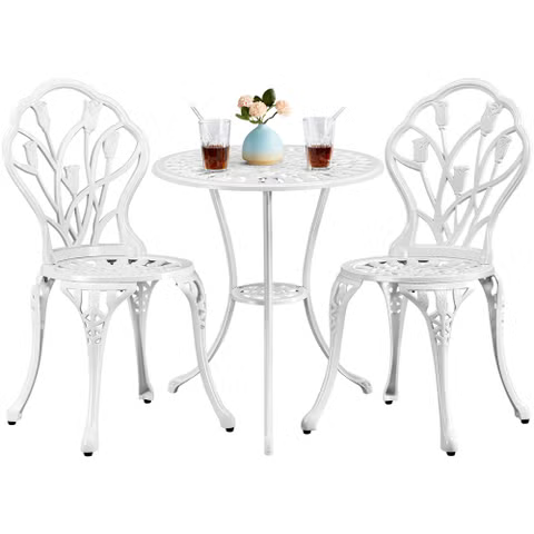 Yaheetech driedelige bistroset - twee stoelen en tafel - wit