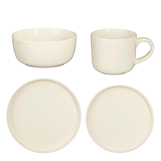 Mica Decorations Ozzu Serviesset Wit – 16-delig – Tijdloos Steen Servies voor 4 Personen – Magnetronbestendig