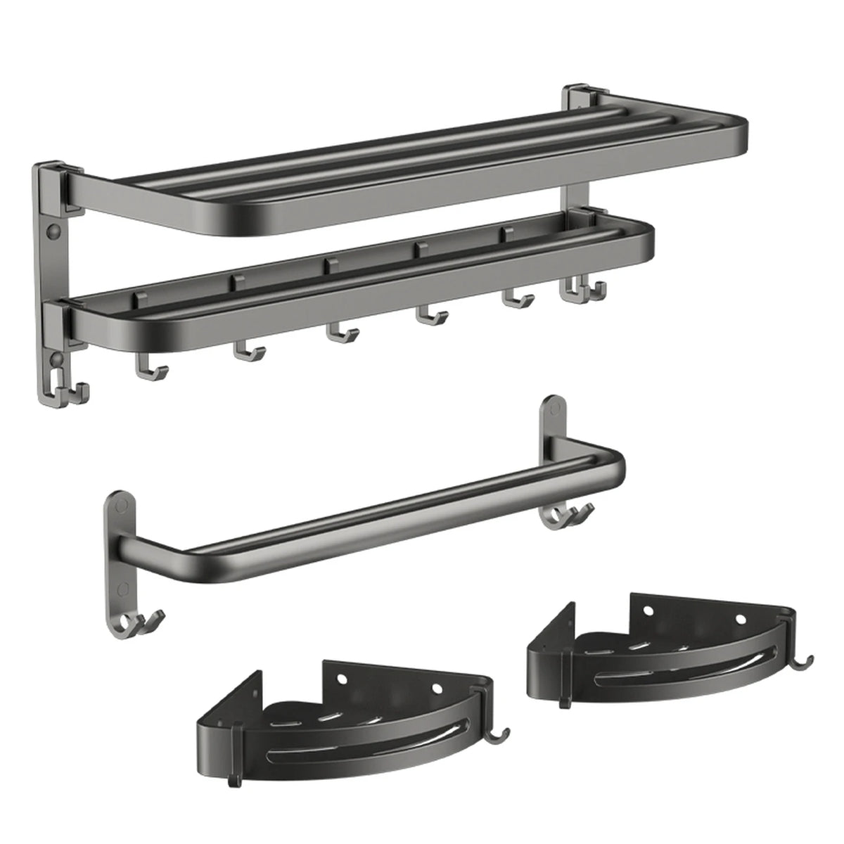 J.ZAO No Drill Bathroom Set - Towel Rack & Caddy - 3-Piece Set - Nail-free Glue Installation Three Piece Set