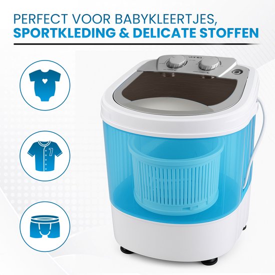 Vonia Mini Wasmachine - Kleine wasmachine - Met centrifuge en bovenlader - Wascapaciteit 2,6 kg - Energiezuinig - Wit/Blauw