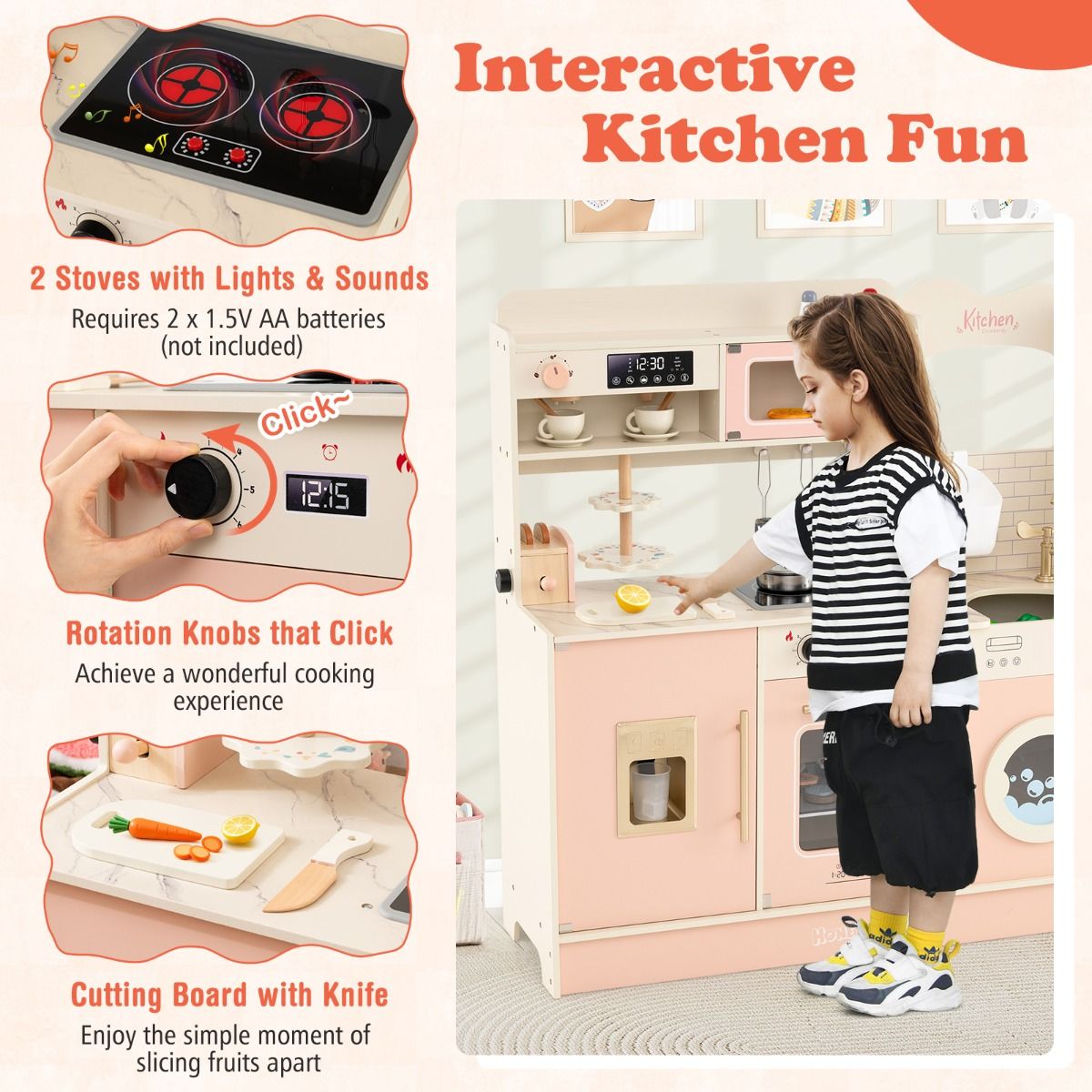 Coast Houten Speelkeuken voor Kinderen - met 25 accessoires - licht en geluid - roze