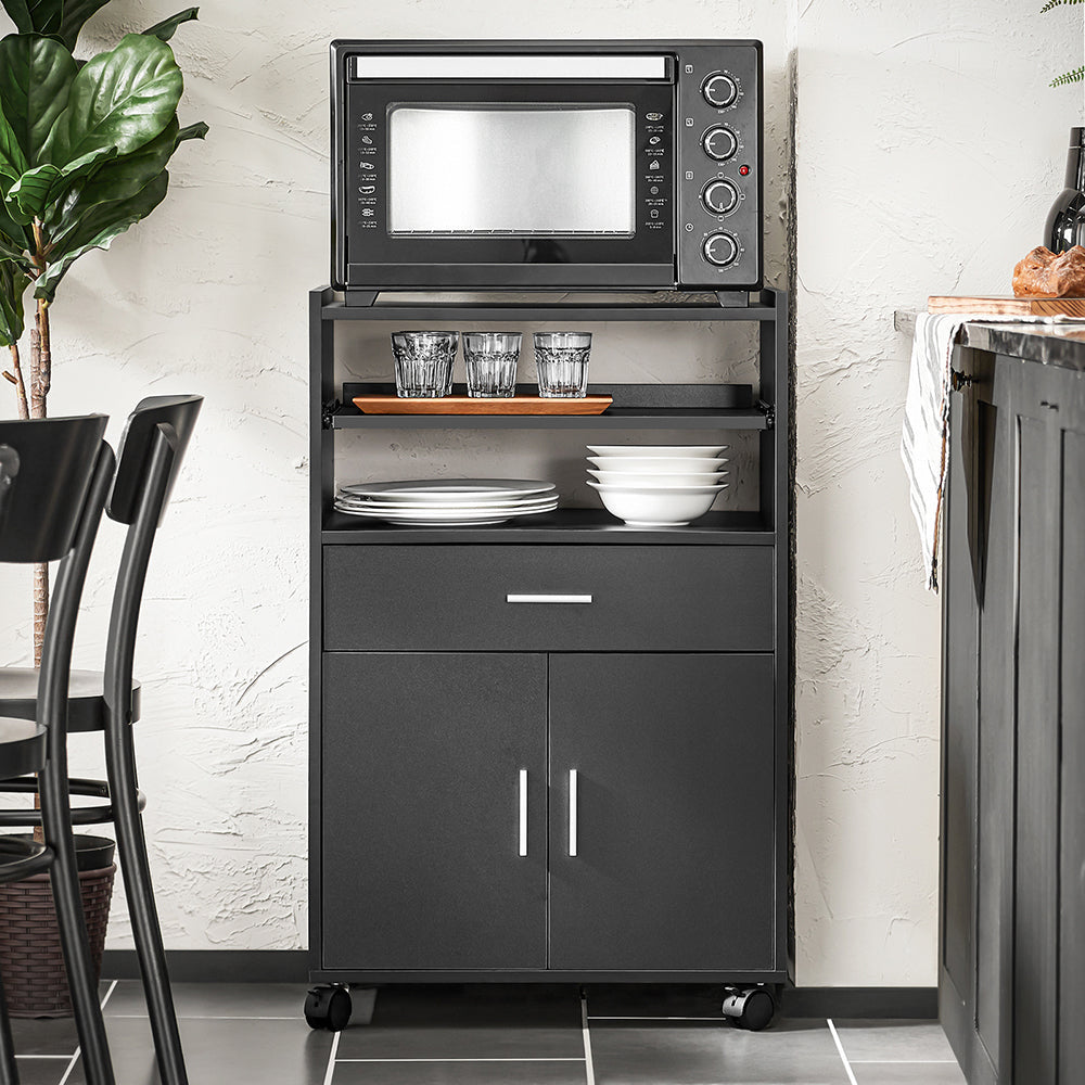 SoBuy Keukenwagen met zwenkwielen - Max. 60 kg - 2 Kasten - 59 x 92 x 40 cm - Zwart
