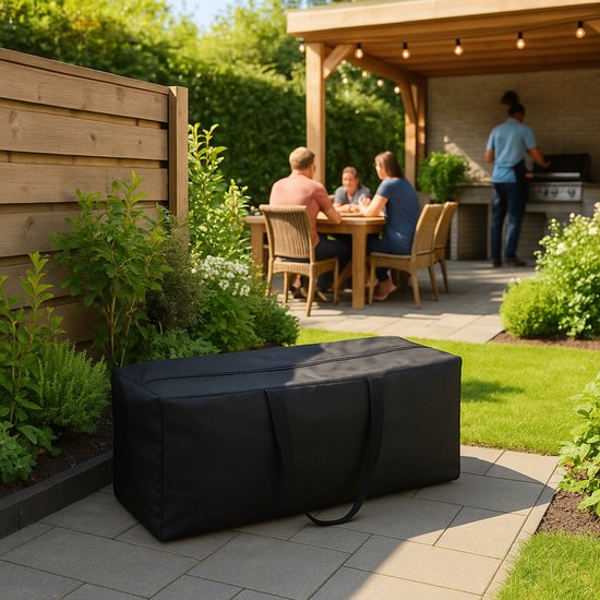 Kussentas voor Tuinkussens XXL - Tuinmeubelhoes - Opberghoes Tuinmeubels - Waterdichte Beschermhoes - Hoezen voor Tuinmeubelen - UV-bescherming - Weerbestendig - Zwart