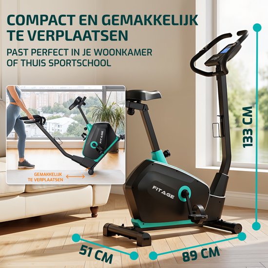 FITAGE Hometrainer - Fitnessfiets met 32 Weerstandsniveaus - Tablethouder voor Bluetooth Kinomap & Zwift - Fiets Lage Instap, Ergonomisch & Stil - Hometrainers Fitness voor Thuis