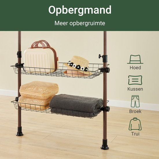 SoBuy Telescopisch Kledingrek - Verstelbare Open Garderobekast met Kledingstangen en Planken - Bruin, B(209–311) x H(200–295) cm, KLS04-II-BR, voor Slaapkamer, Inloopkast