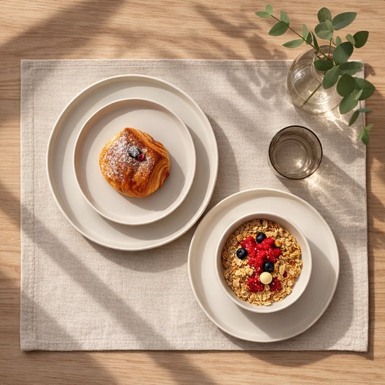Luft Serviesset 6 Persoons - Restaurant Bordenset - Kommen - Eetborden - Modern - Massief Aardewerk, Keramiek - Crème/beige/wit - 18 delig