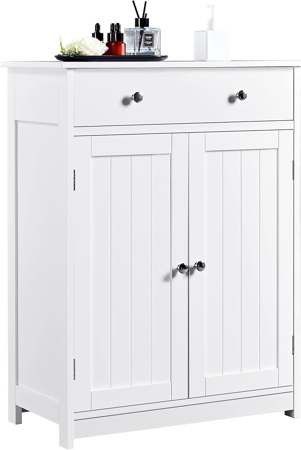 Yaheetech Badkamerkast 60 x 30 x 80 cm - Wit - 2 Deuren - Grote Lade - Verstelbare Planken