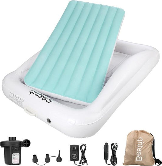 Kinderluchtbed met elektrische pomp en valbeveiliging - 2-in-1 kinderreisbed 157 x 96 x 30 cm