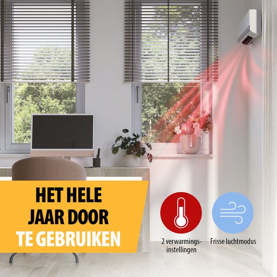 Tristar KA-5210 Elektrische Keramische Kachel – 2000W – Met Timer, Afstandsbediening & Ventilatiefunctie – Wandmontage – Energiezuinig