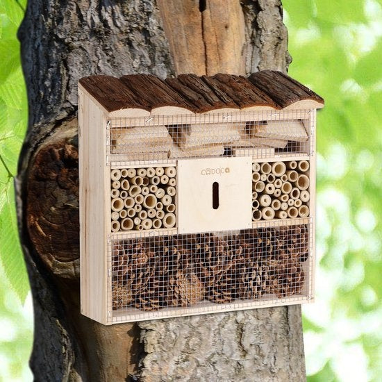 CADOCA Insectenhotel Set van 2 - Schorsdak Hout - 31x30,5x9,5cm