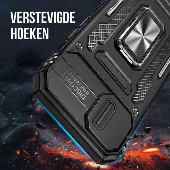 Podec Hoesje geschikt voor iPhone 13 Mini Telefoonhoesje - Anti-Shock Case Cover Hybrid Armor Hoes met Kickstand Ring met Screenprotector