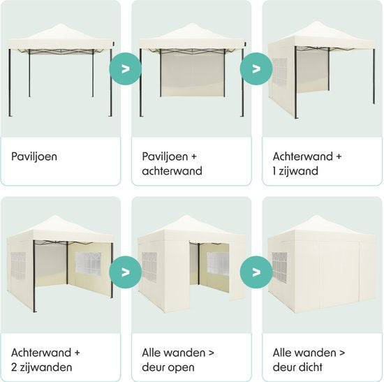 LifeGoods Partytent - Paviljoen - Easy Up - Opvouwbaar - Met Zijwanden - Waterdicht - Met Draagtas - 292 x 292 cm – Beige
