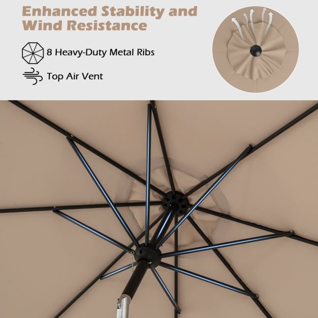 Coast Terrasparasol 303 cm Bruin – Kantelbare Parasol met Zwengel & 8 Baleinen Dubbelgelaagd voor Tuin, Terras & Zwembad