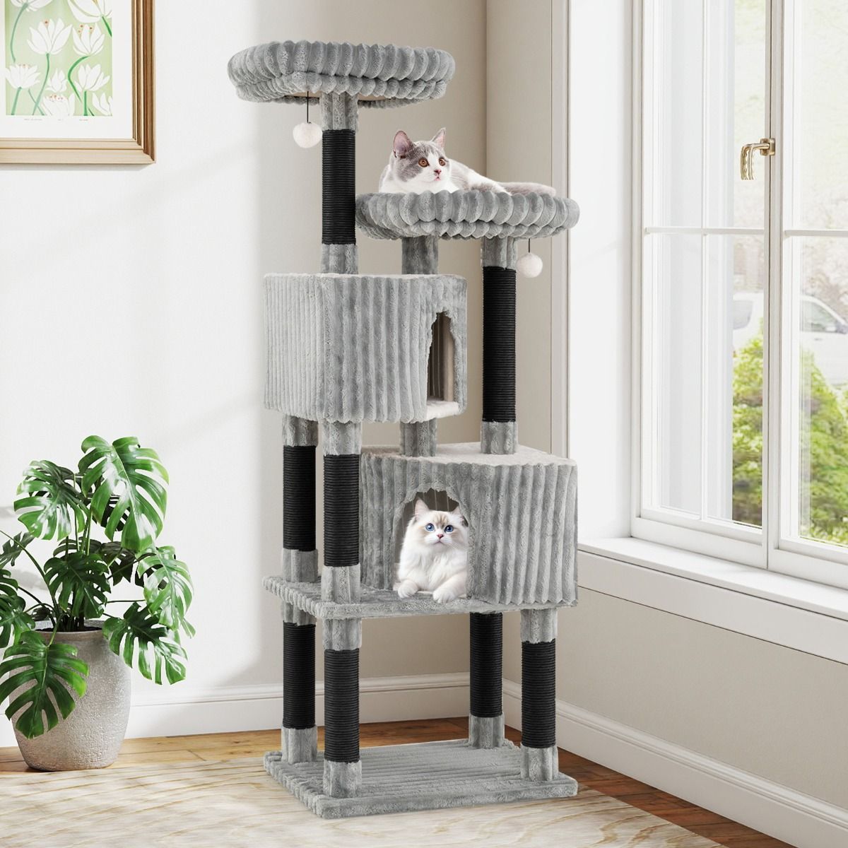 Coast Krabpaal voor Katten - 2 knuffelholtes - 2 ligplaatsen - lichtgrijs - 156 cm